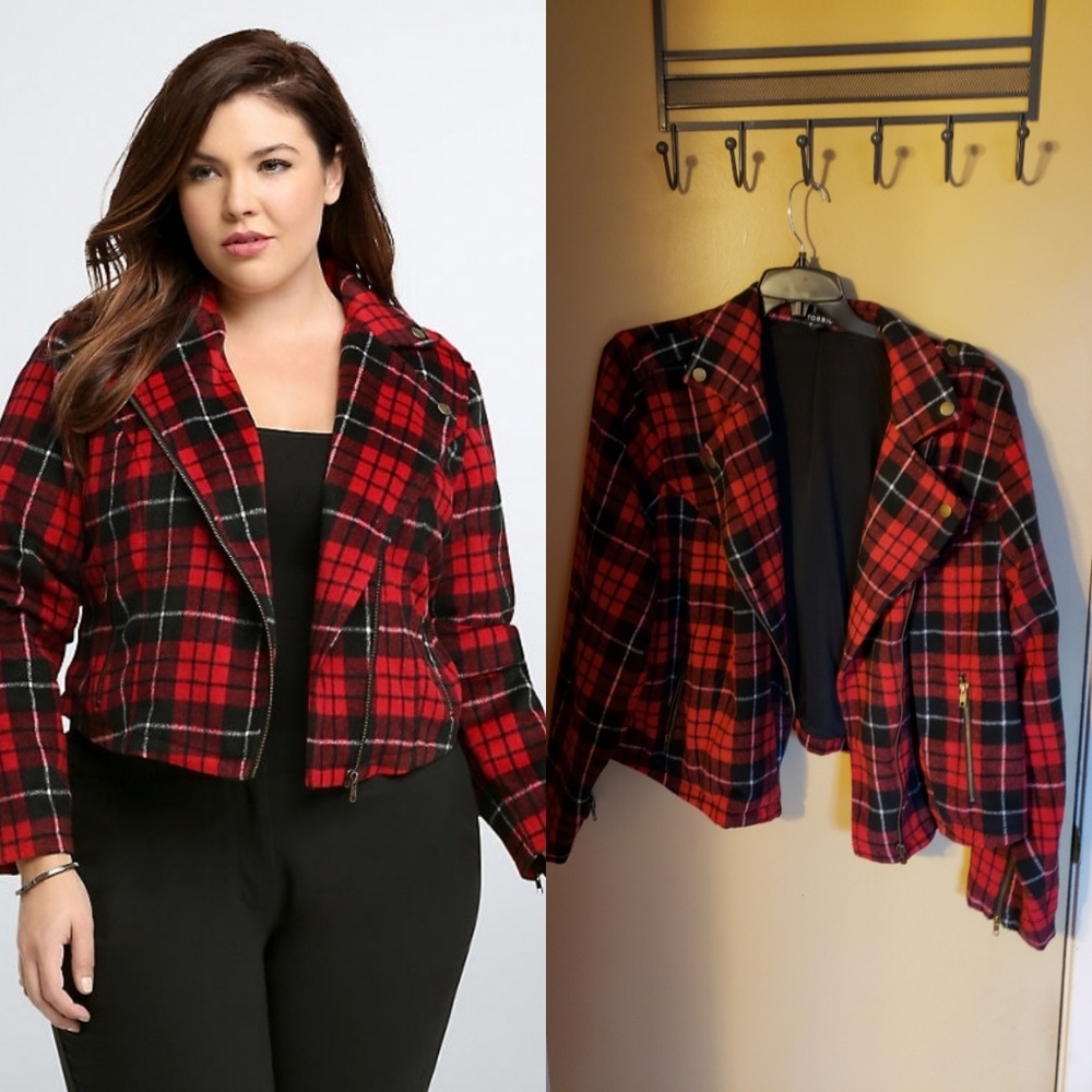 Torrid size 4 red plaid motorcycle jacket